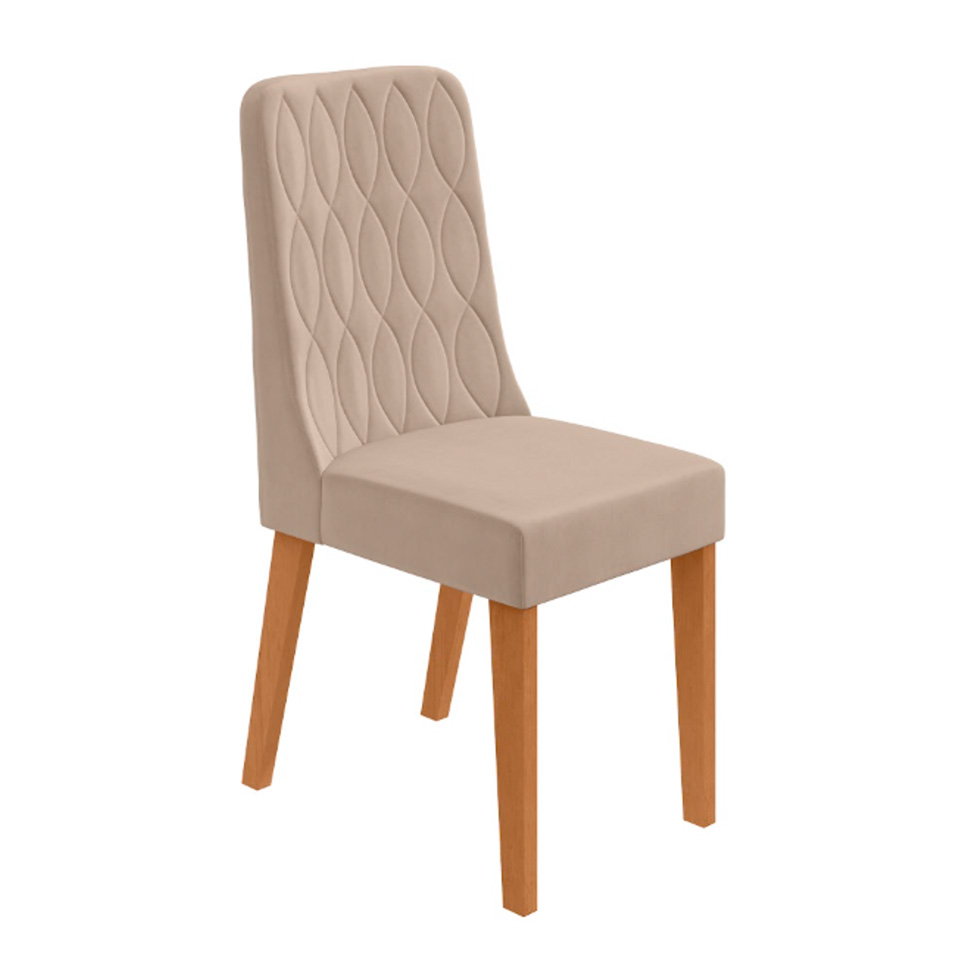 Conjunto com 4 Cadeiras Luar Veludo Creme e Amêndoa