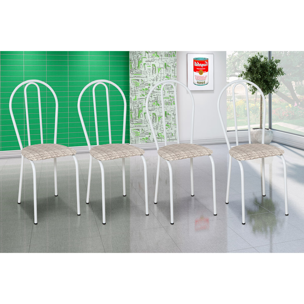 Conjunto com 4 Cadeiras Madryn Bege e Branco