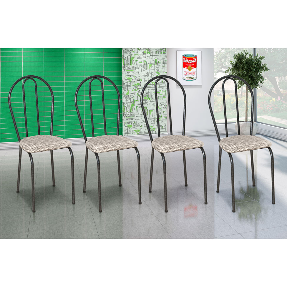 Conjunto com 4 Cadeiras Madryn Bege e Preto