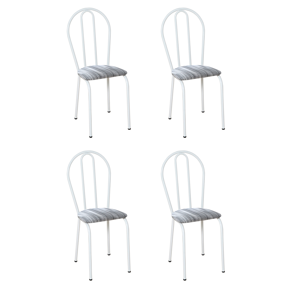Conjunto com 4 Cadeiras Madryn Cinza Listrado e Branco
