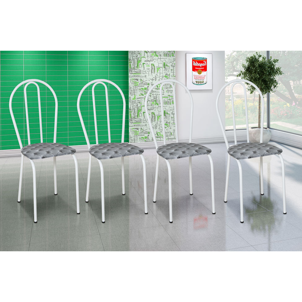 Conjunto com 4 Cadeiras Madryn Cinza e Branco
