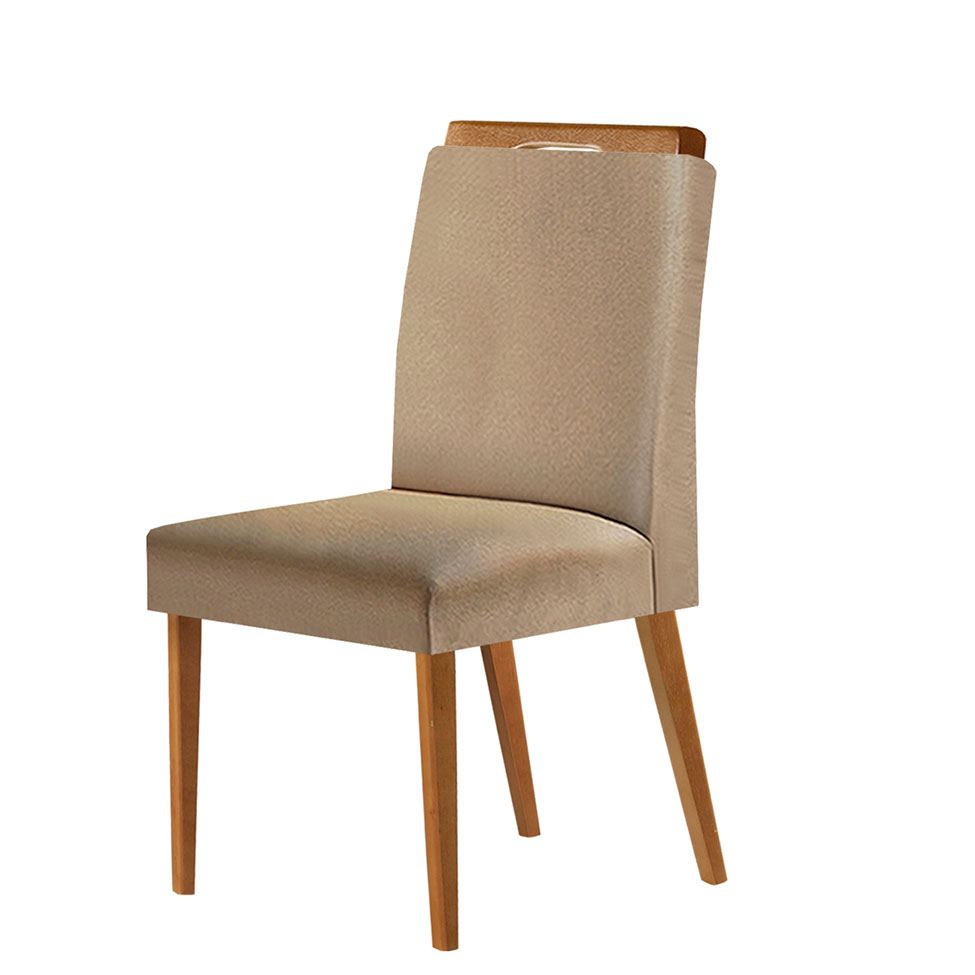 Conjunto com 4 Cadeiras Olivia Linho Capuccino e Madeira