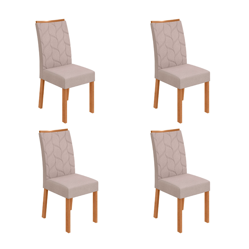 Conjunto com 4 Cadeiras Rayla Bouclé Bege e Amêndoa