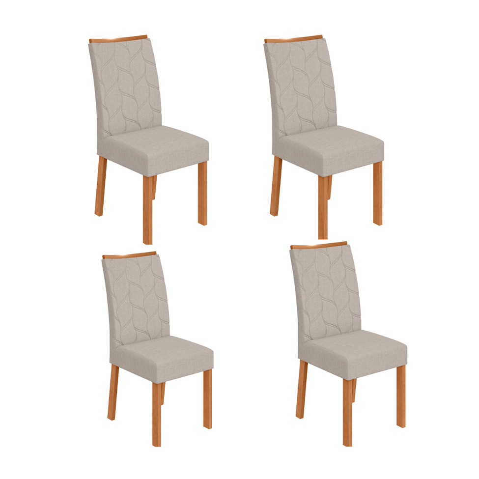 Conjunto com 4 Cadeiras Rayla Linho Cinza e Amêndoa