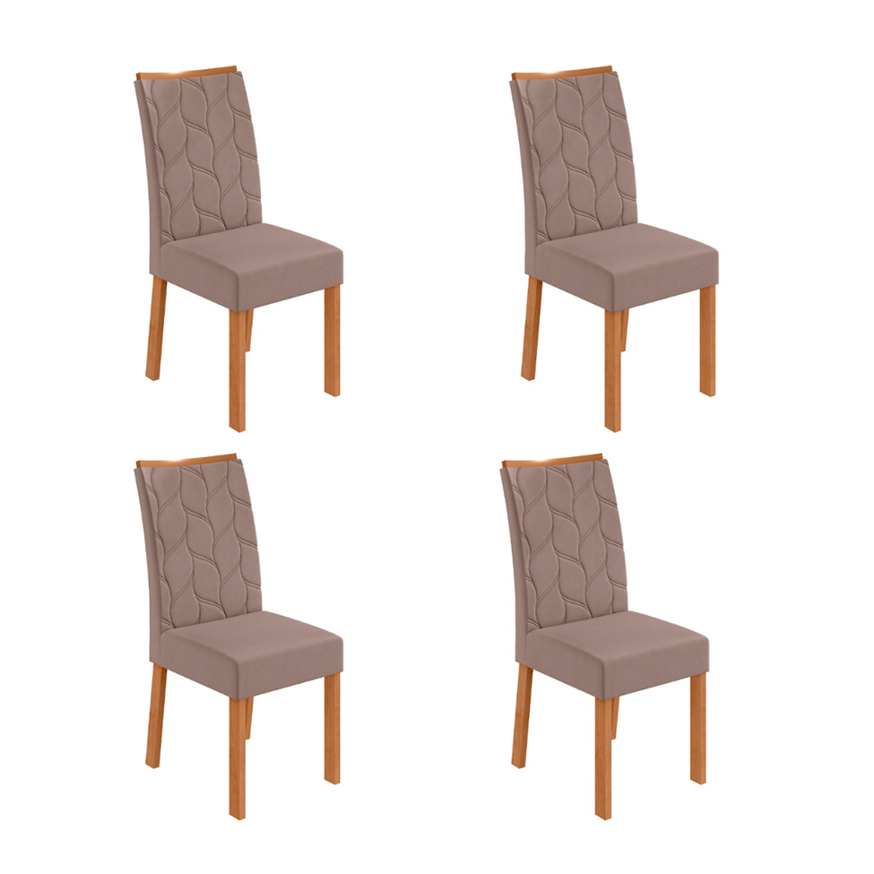 Conjunto com 4 Cadeiras Rayla Suede Bege e Amêndoa