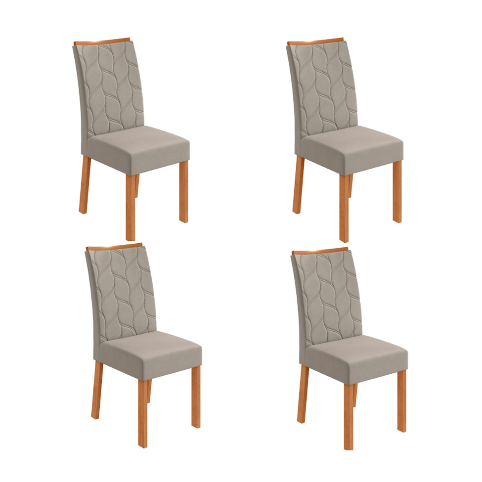 Conjunto com 4 Cadeiras Rayla Veludo Capuccino e Amêndoa
