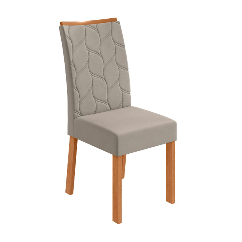 Conjunto com 4 Cadeiras Rayla Veludo Capuccino e Amêndoa