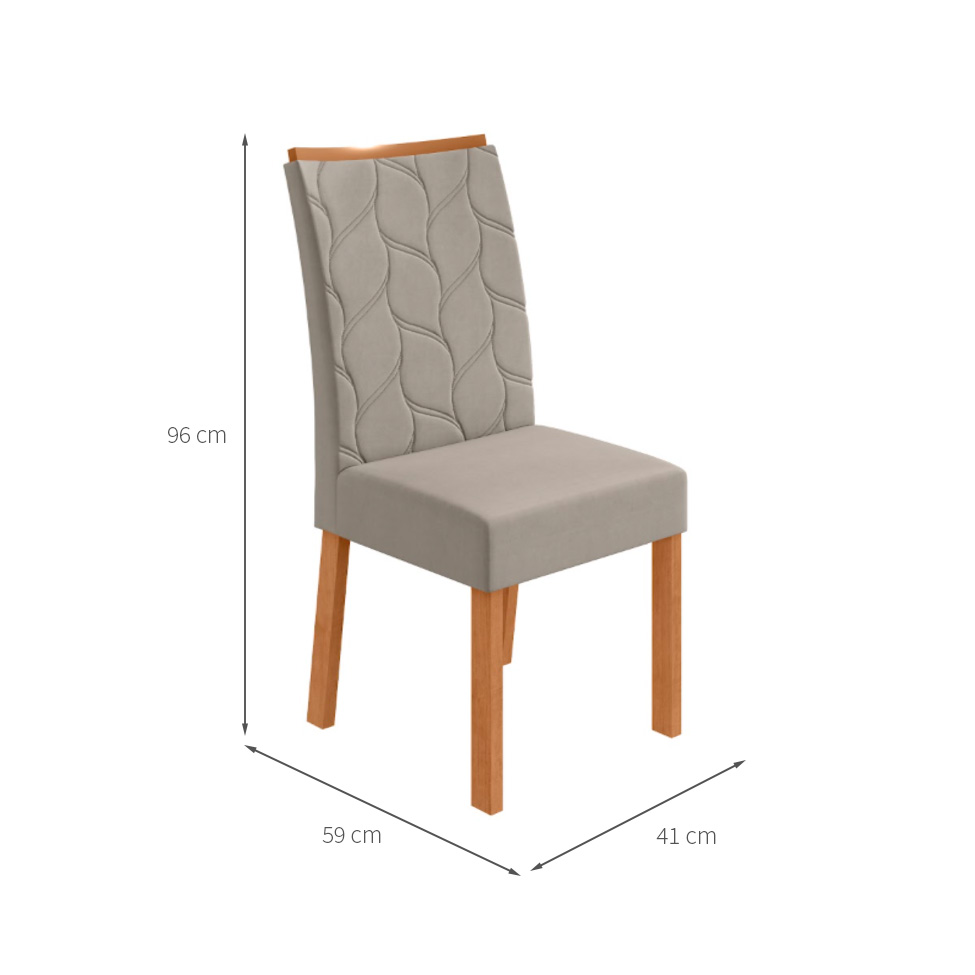 Conjunto com 4 Cadeiras Rayla Veludo Capuccino e Amêndoa