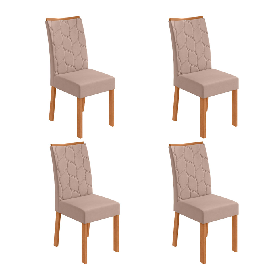 Conjunto com 4 Cadeiras Rayla Veludo Creme e Amêndoa