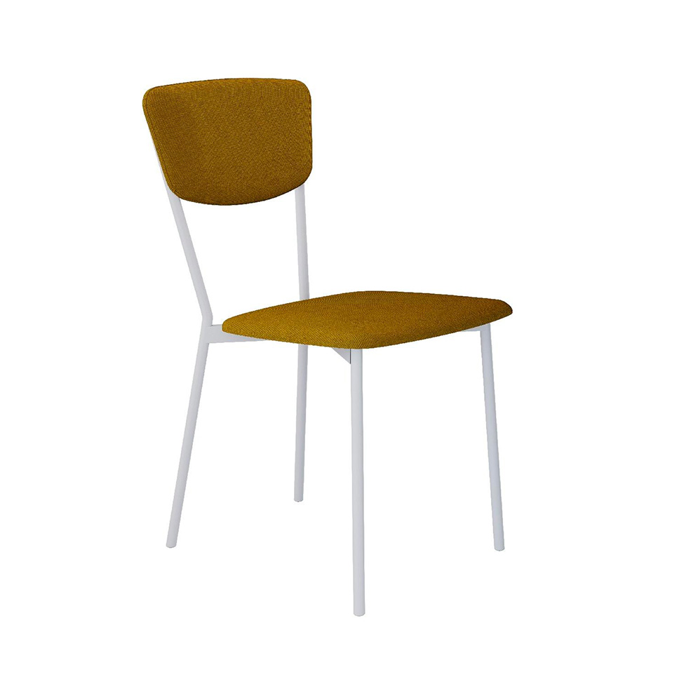 Conjunto com 4 Cadeiras Retrô Poliéster Amarelo e Branco