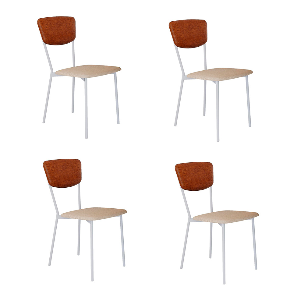 Conjunto com 4 Cadeiras Retrô Poliéster Areia e Caramelo com Branco