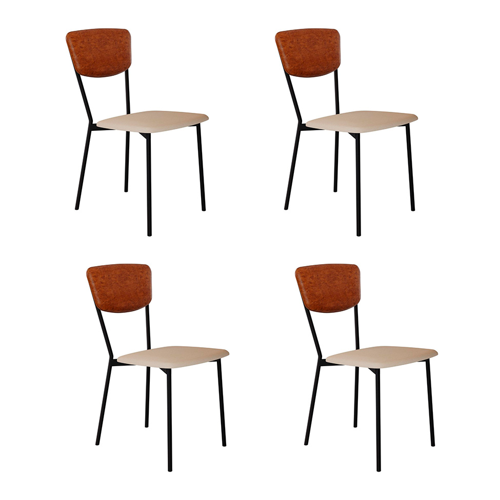 Conjunto com 4 Cadeiras Retrô Poliéster Areia e Caramelo com Preto