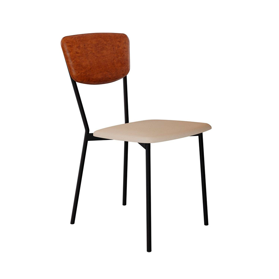 Conjunto com 4 Cadeiras Retrô Poliéster Areia e Caramelo com Preto