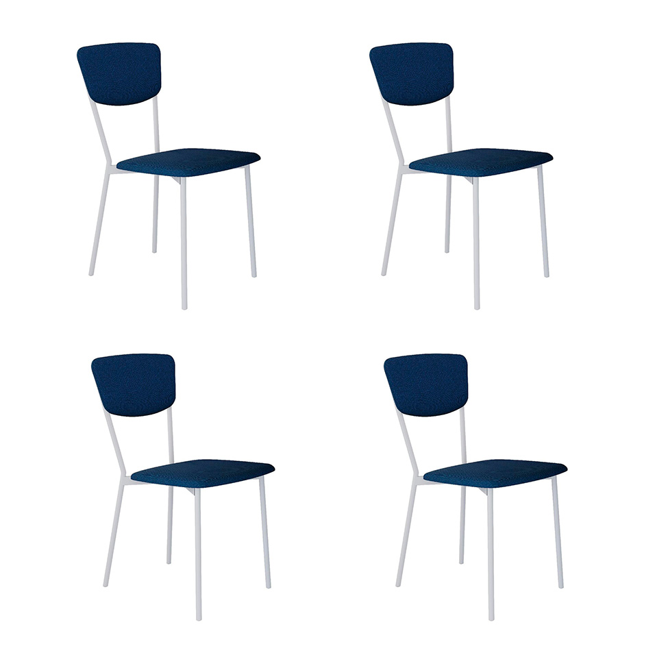 Conjunto com 4 Cadeiras Retrô Poliéster Azul e Branco