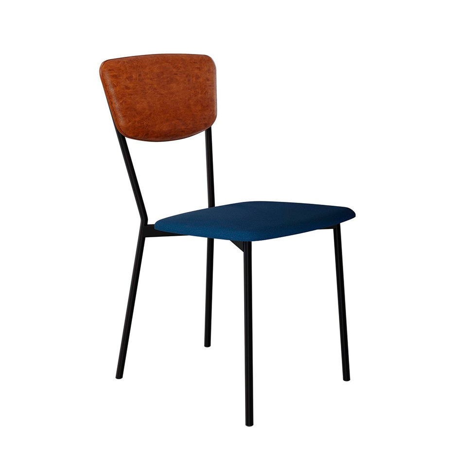 Conjunto com 4 Cadeiras Retrô Poliéster Azul e Caramelo