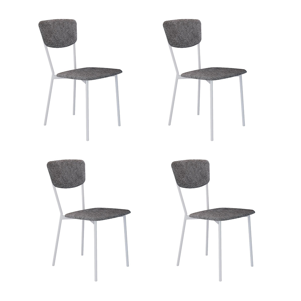 Conjunto com 4 Cadeiras Retrô Poliéster Prata e Branco