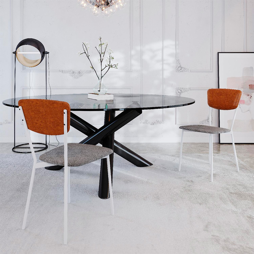 Conjunto com 4 Cadeiras Retrô Poliéster Prata e Caramelo com Branco