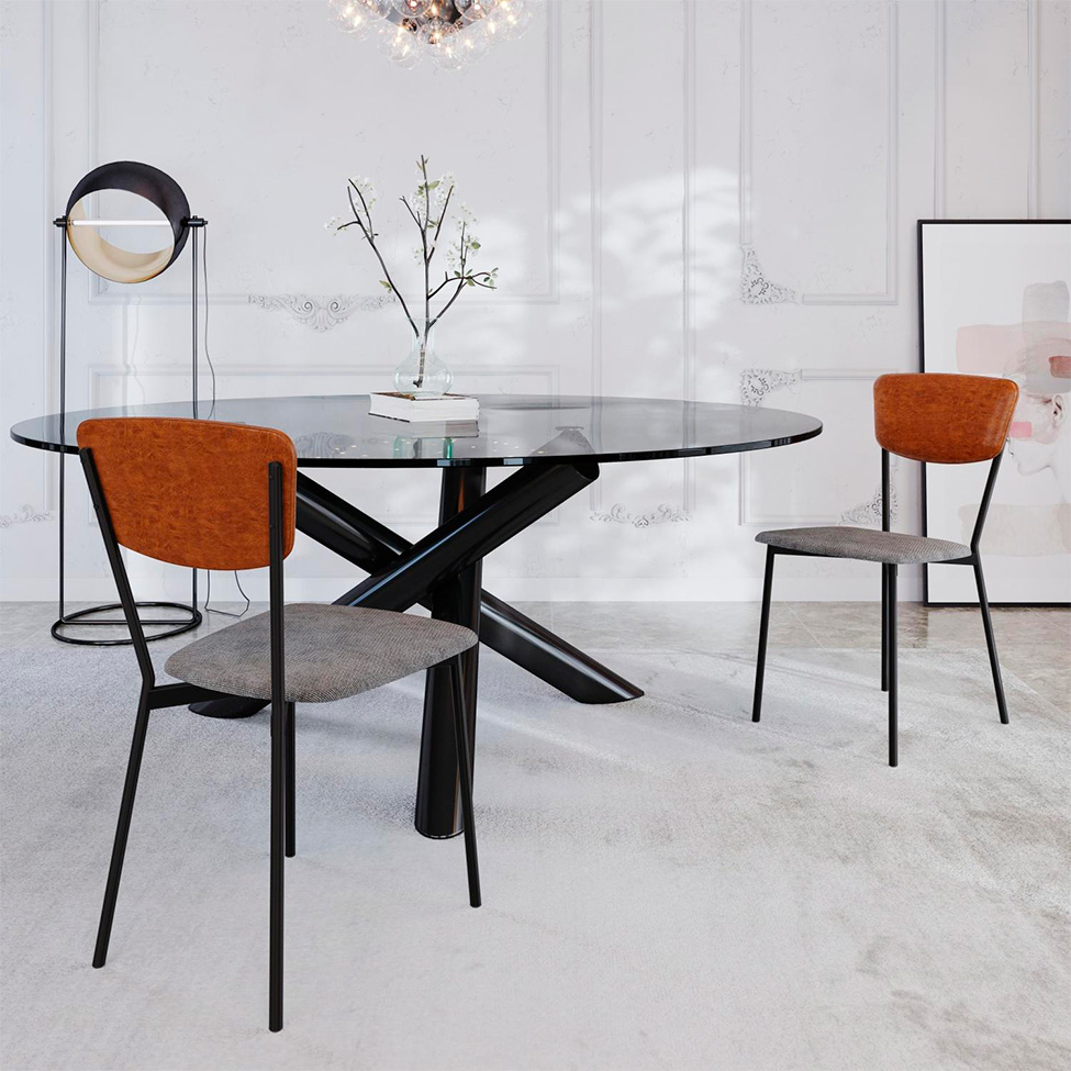 Conjunto com 4 Cadeiras Retrô Poliéster Prata e Caramelo com Preto