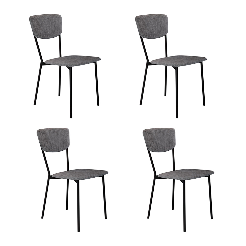Conjunto com 4 Cadeiras Retrô Poliéster Prata e Preto