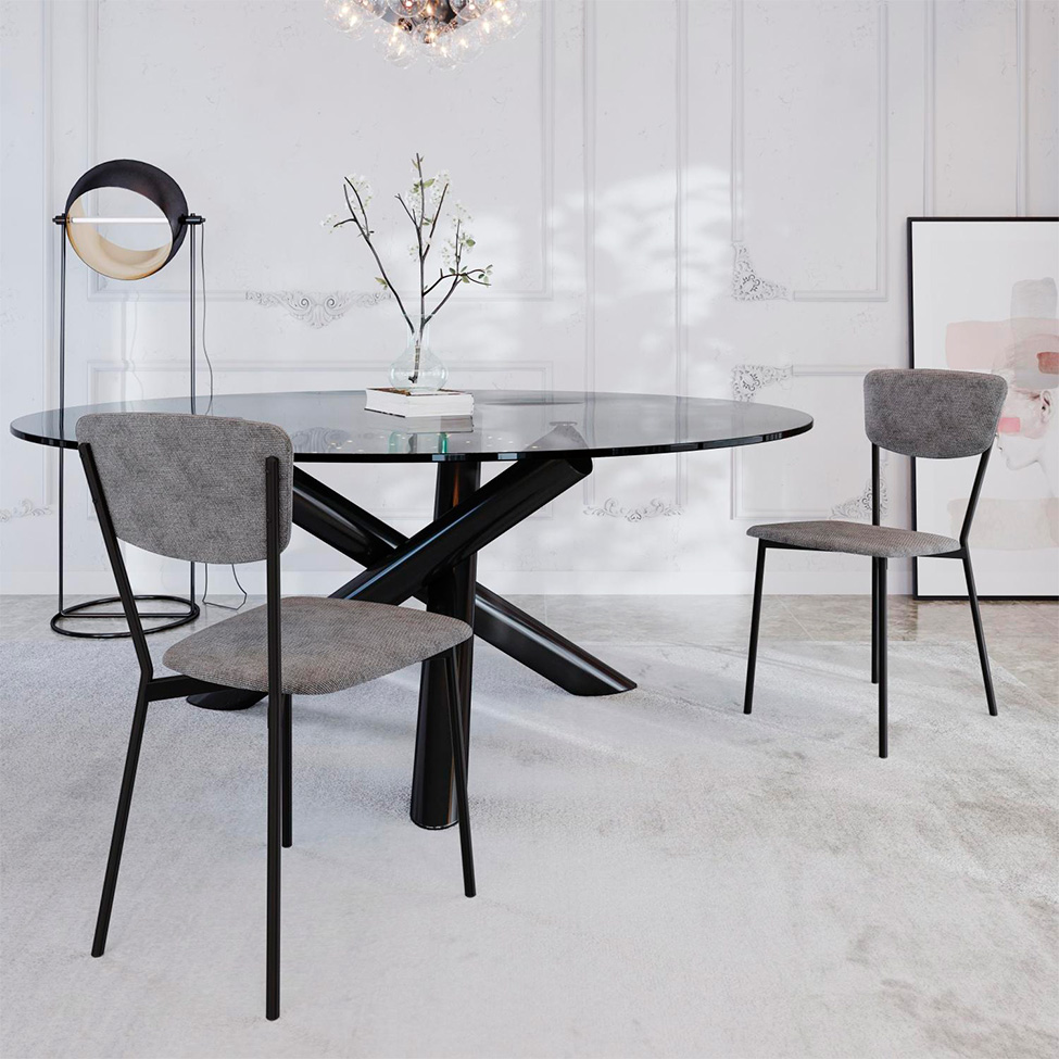 Conjunto com 4 Cadeiras Retrô Poliéster Prata e Preto