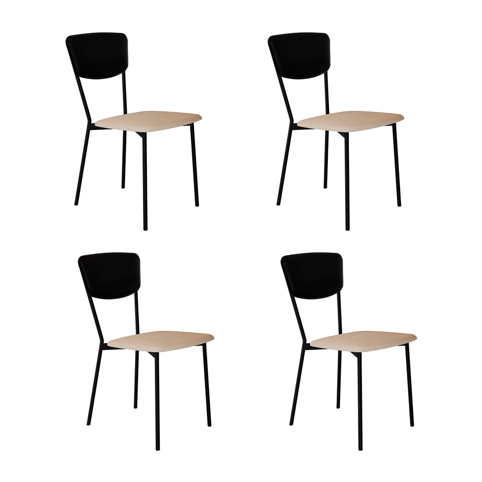 Conjunto com 4 Cadeiras Retrô Poliéster Preto e Areia