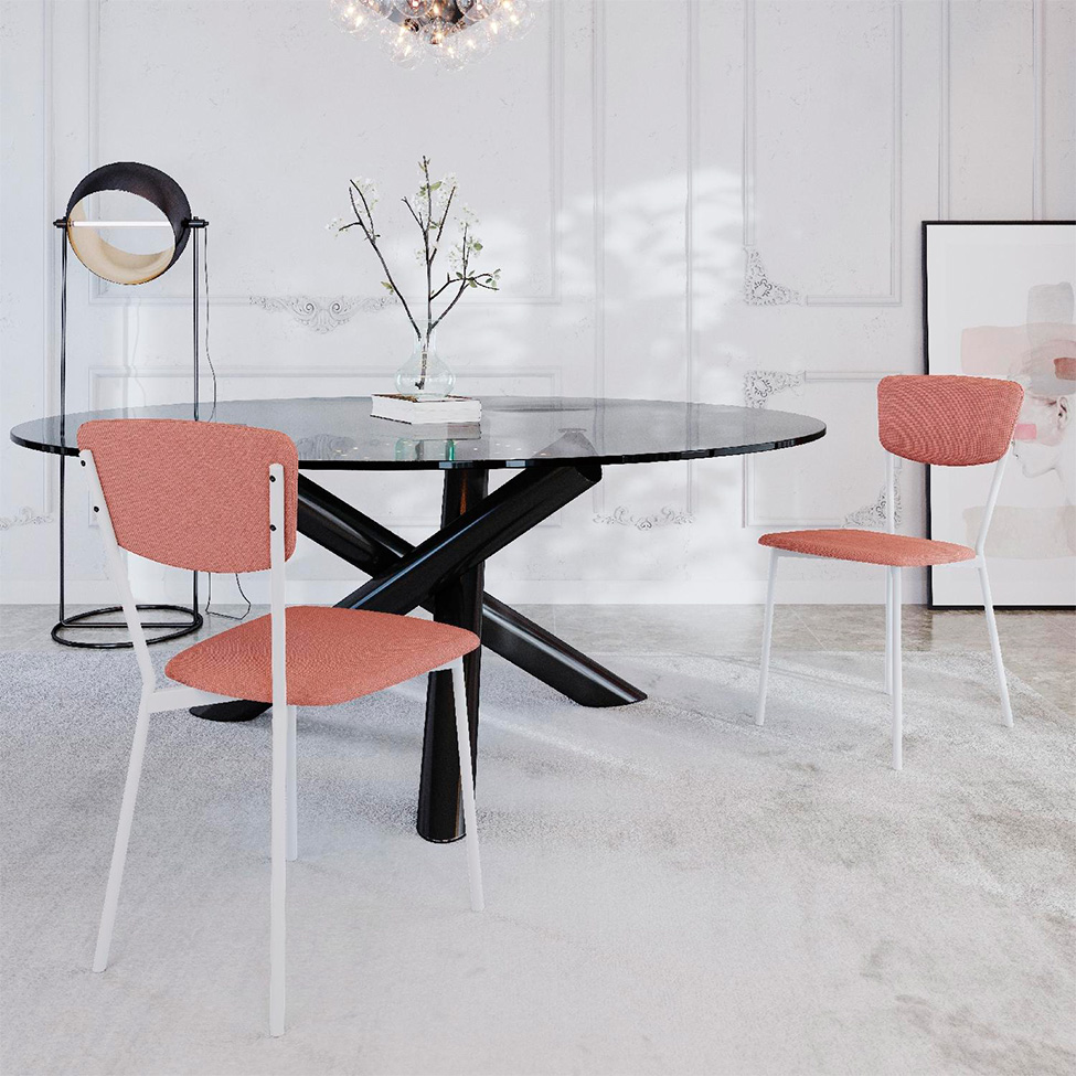 Conjunto com 4 Cadeiras Retrô Poliéster Rosa e Branco