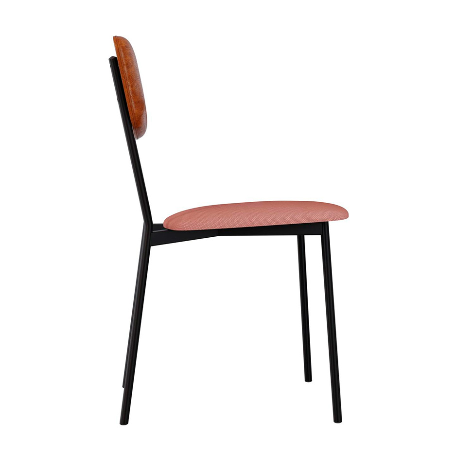 Conjunto com 4 Cadeiras Retrô Poliéster Rosa e Caramelo com Preto