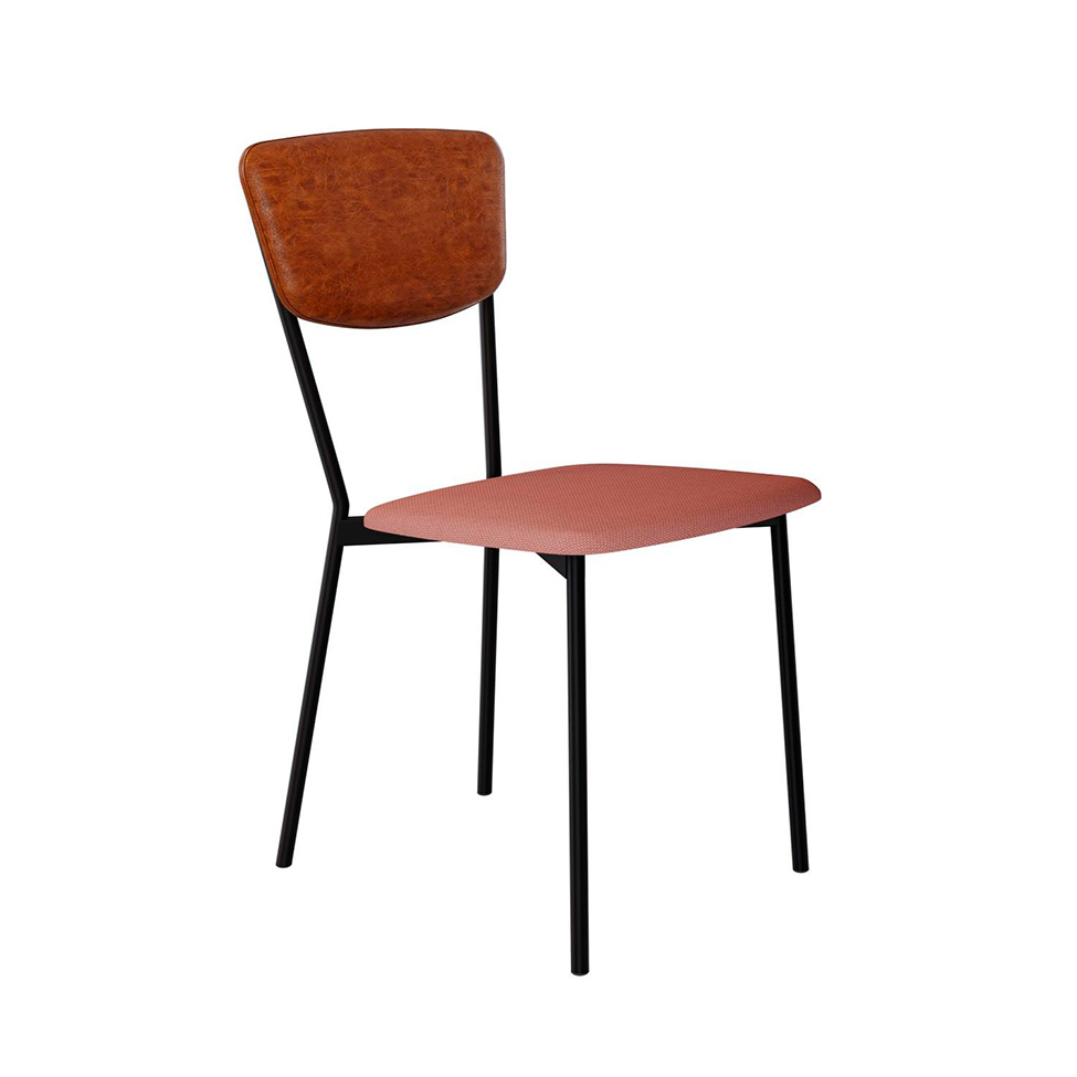 Conjunto com 4 Cadeiras Retrô Poliéster Rosa e Caramelo com Preto