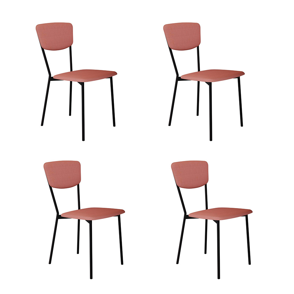Conjunto com 4 Cadeiras Retrô Poliéster Rosa e Preto
