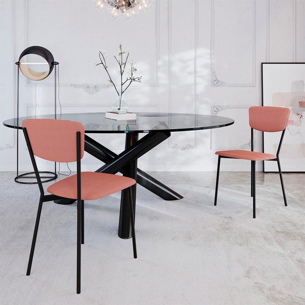 Conjunto com 4 Cadeiras Retrô Poliéster Rosa e Preto