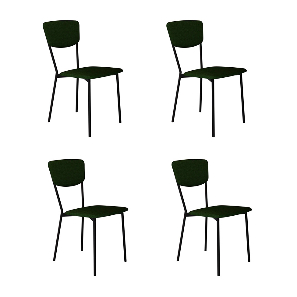 Conjunto com 4 Cadeiras Retrô Poliéster Verde Musgo e Preto