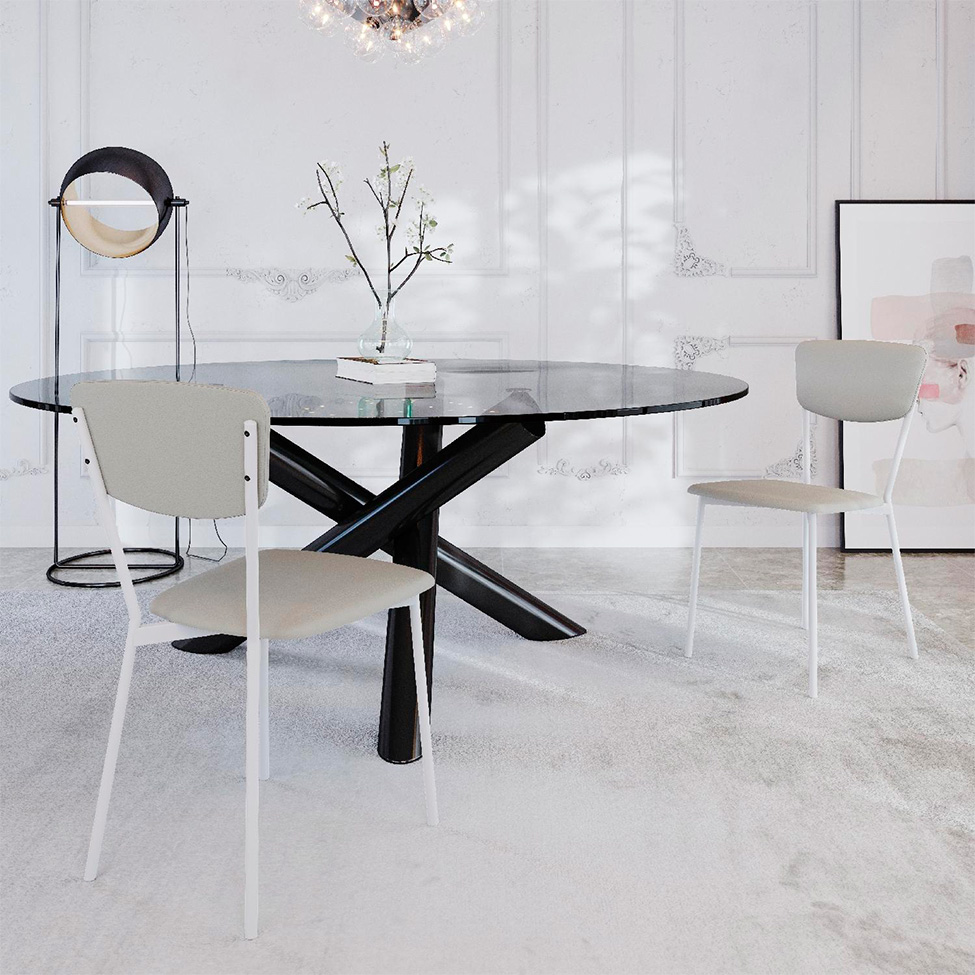 Conjunto com 4 Cadeiras Retrô Revestimento Sintético Cinza Claro e Branco
