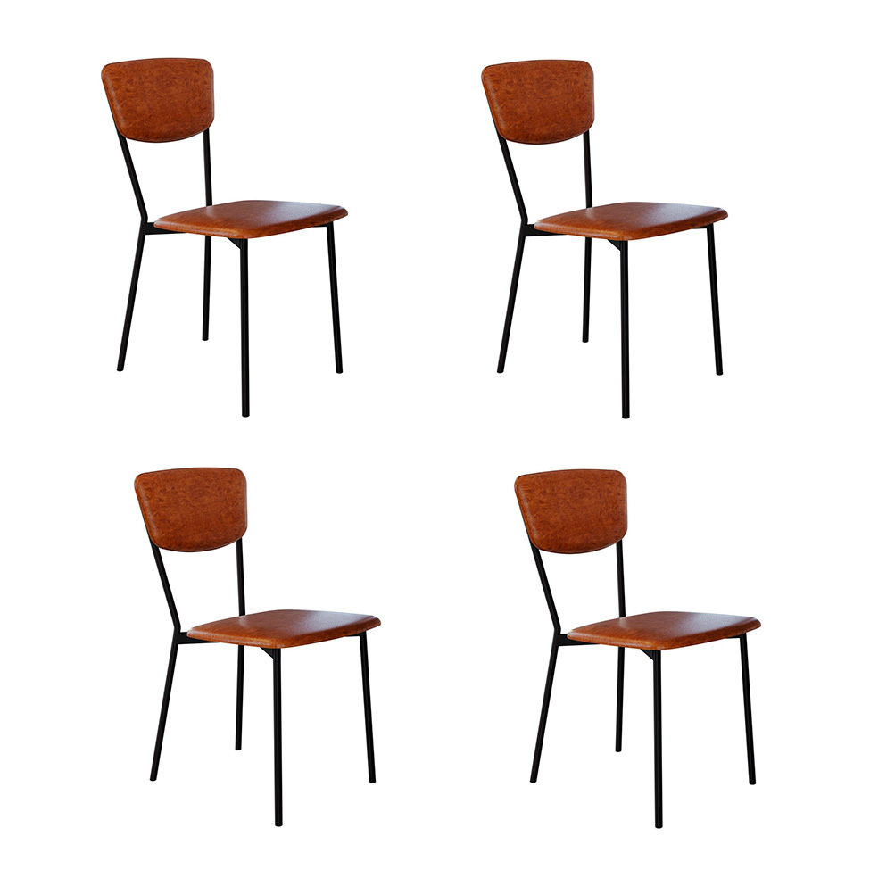 Conjunto com 4 Cadeiras Retrô Revestivemento Sintético Caramelo e Preto