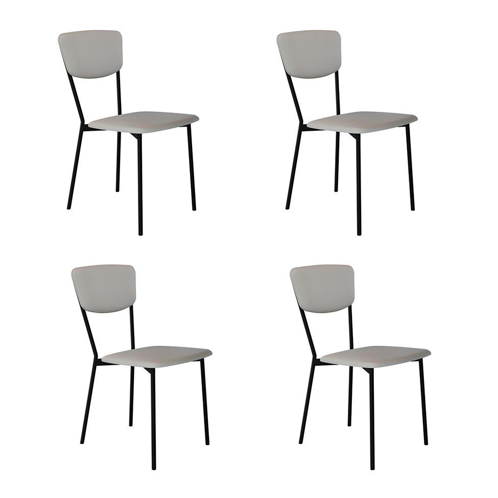 Conjunto com 4 Cadeiras Retrô Revestivemento Sintético Cinza Claro e Preto