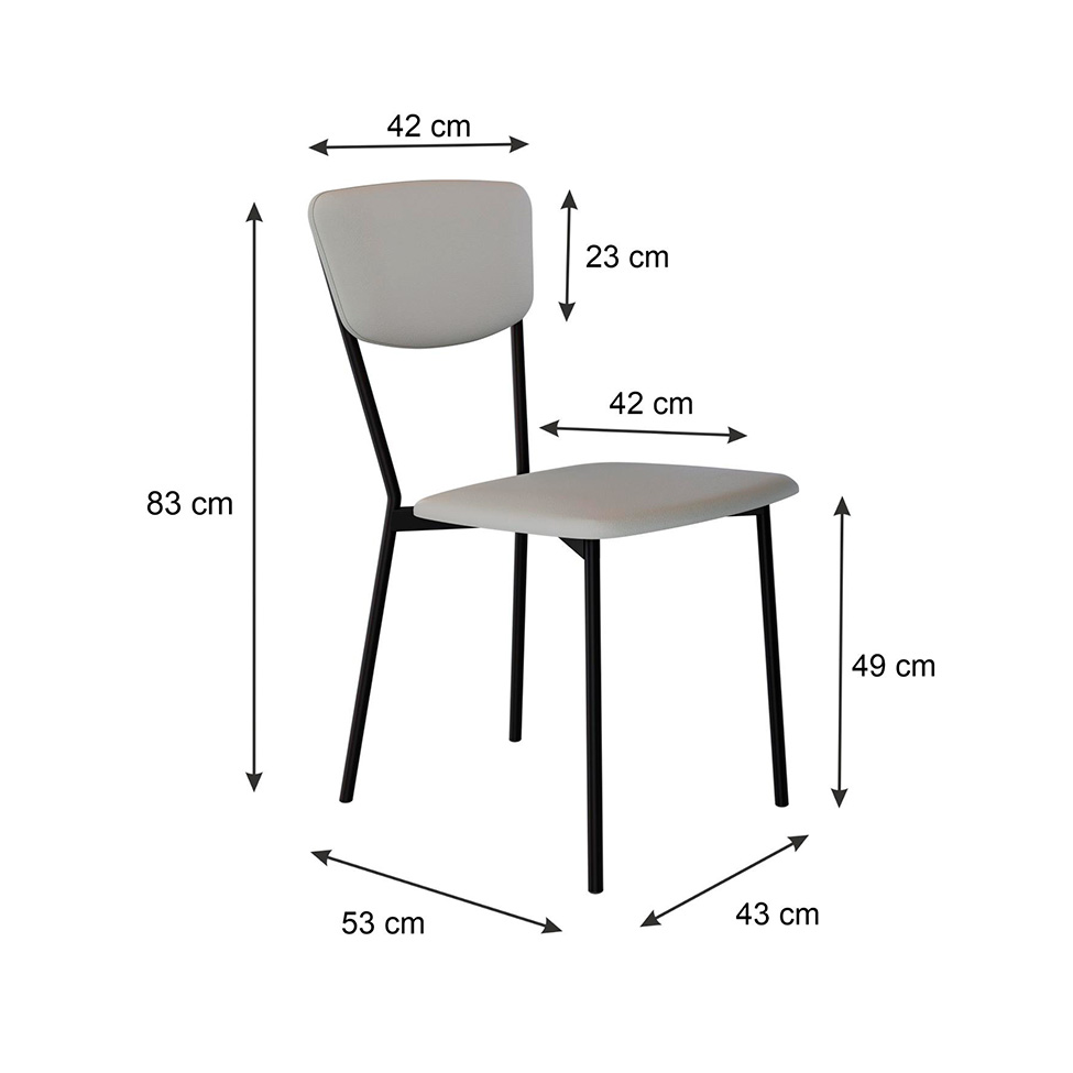 Conjunto com 4 Cadeiras Retrô Revestivemento Sintético Cinza Claro e Preto