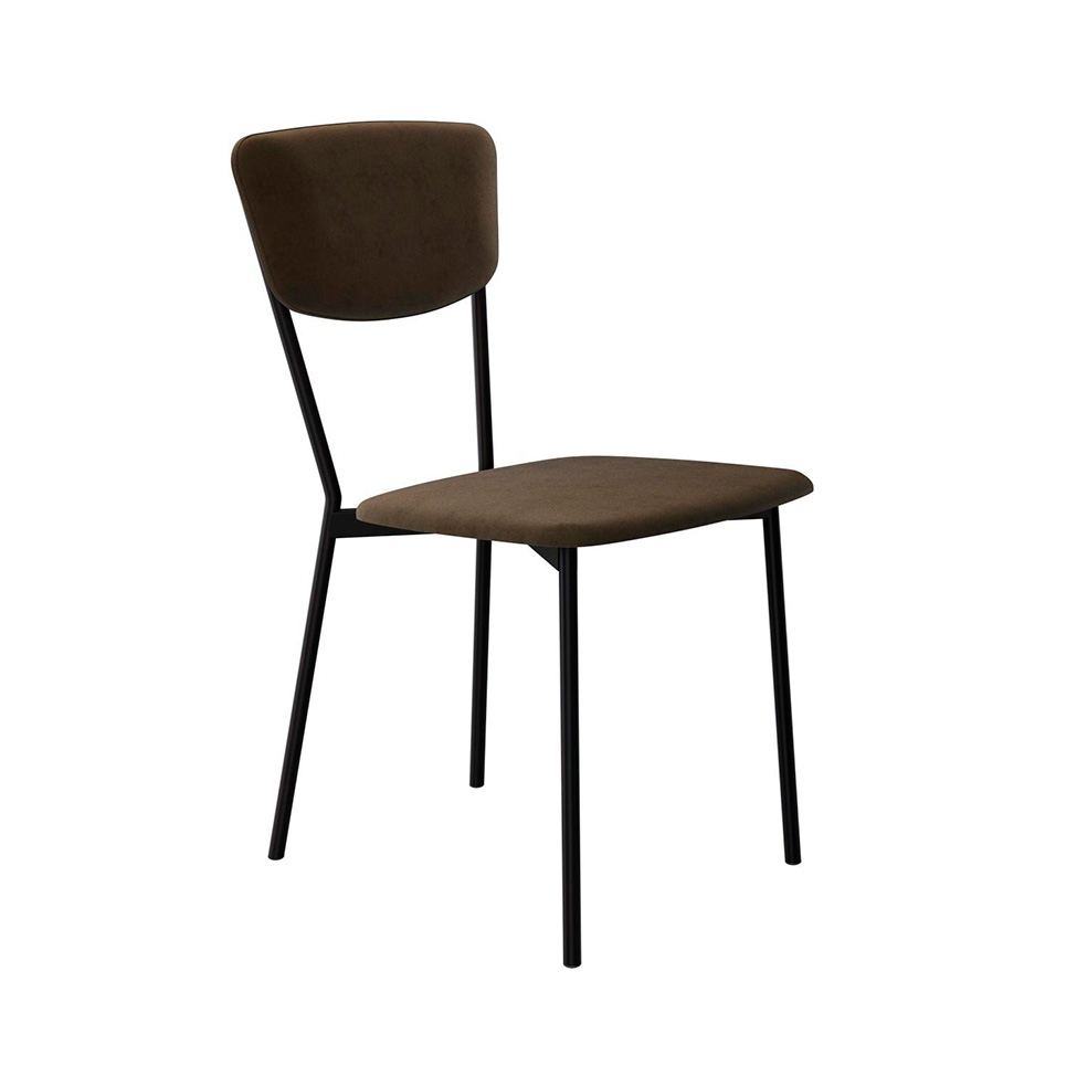 Conjunto com 4 Cadeiras Retrô Veludo Marrom e Preto