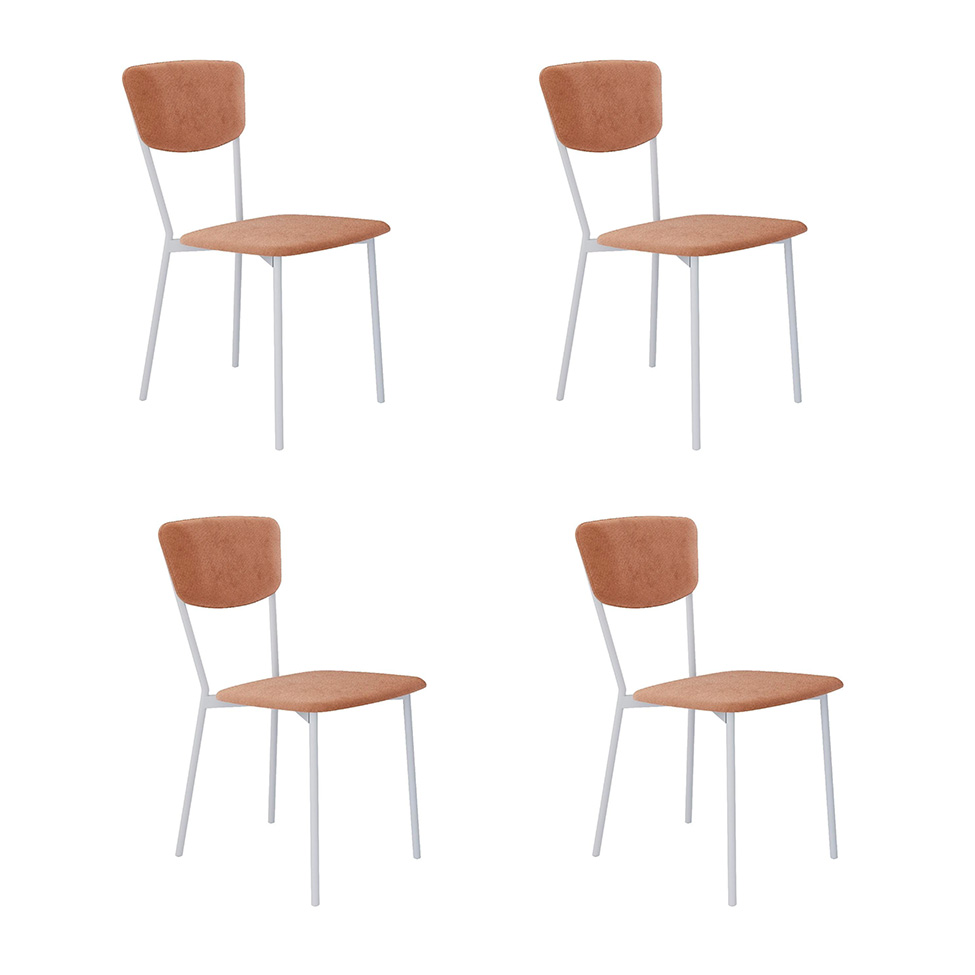 Conjunto com 4 Cadeiras Retrô Veludo Nude e Branco