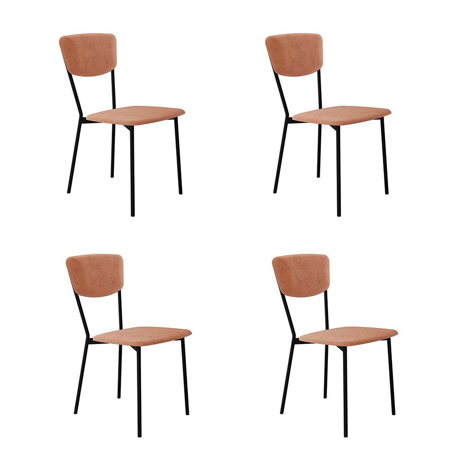 Conjunto com 4 Cadeiras Retrô Veludo Nude e Preto