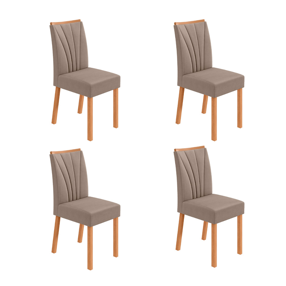Conjunto com 4 Cadeiras Tessera Suede Bege e Amêndoa