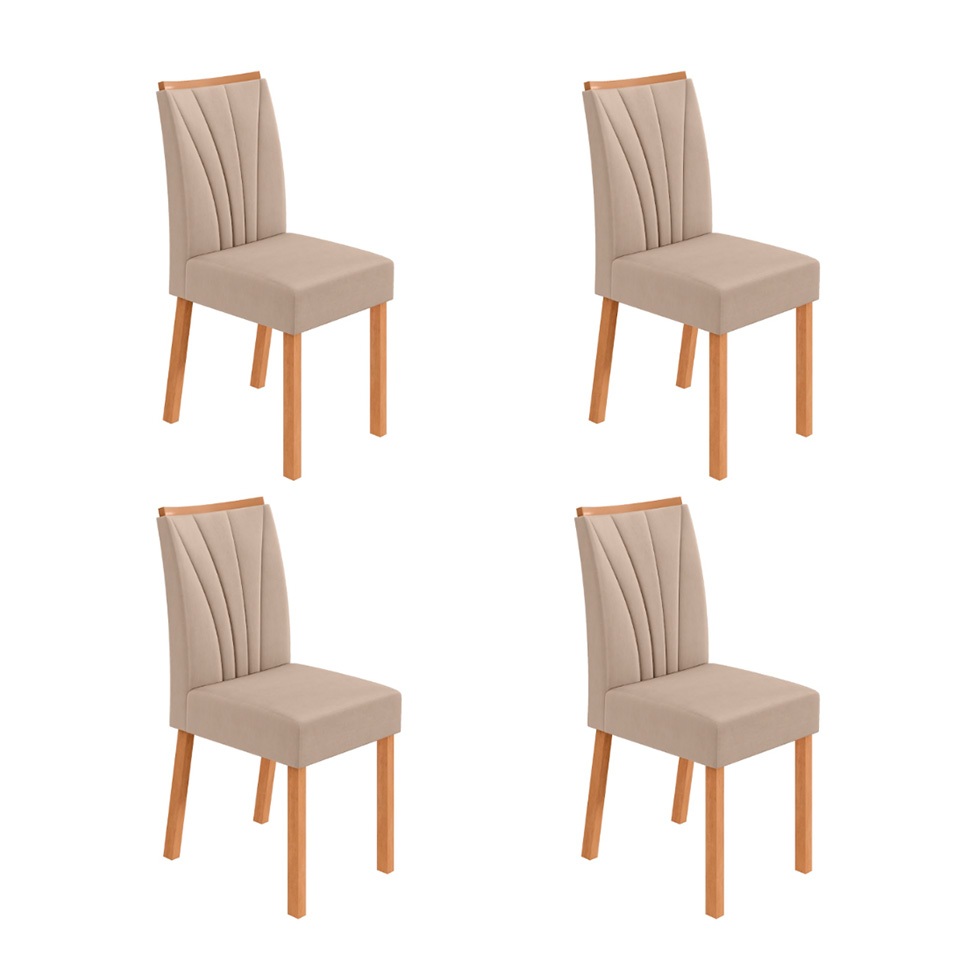 Conjunto com 4 Cadeiras Tessera Veludo Creme e Amêndoa