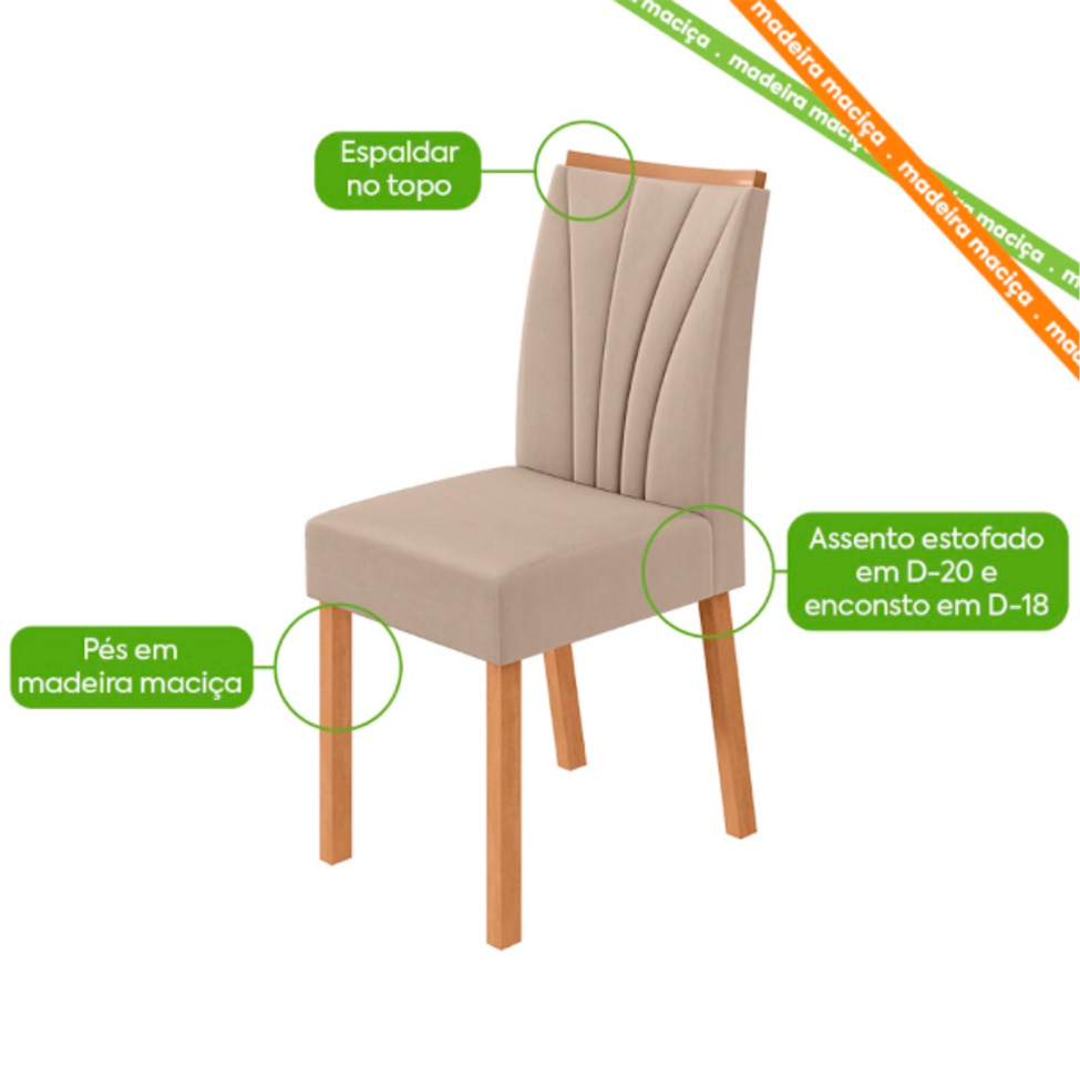 Conjunto com 4 Cadeiras Tessera Veludo Creme e Amêndoa