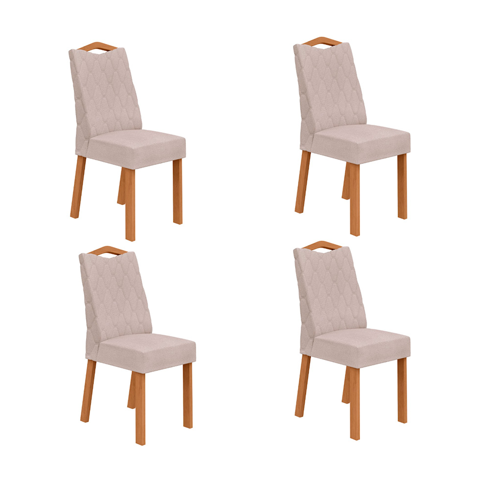 Conjunto com 4 Cadeiras Vênus Bouclé Bege e Amêndoa