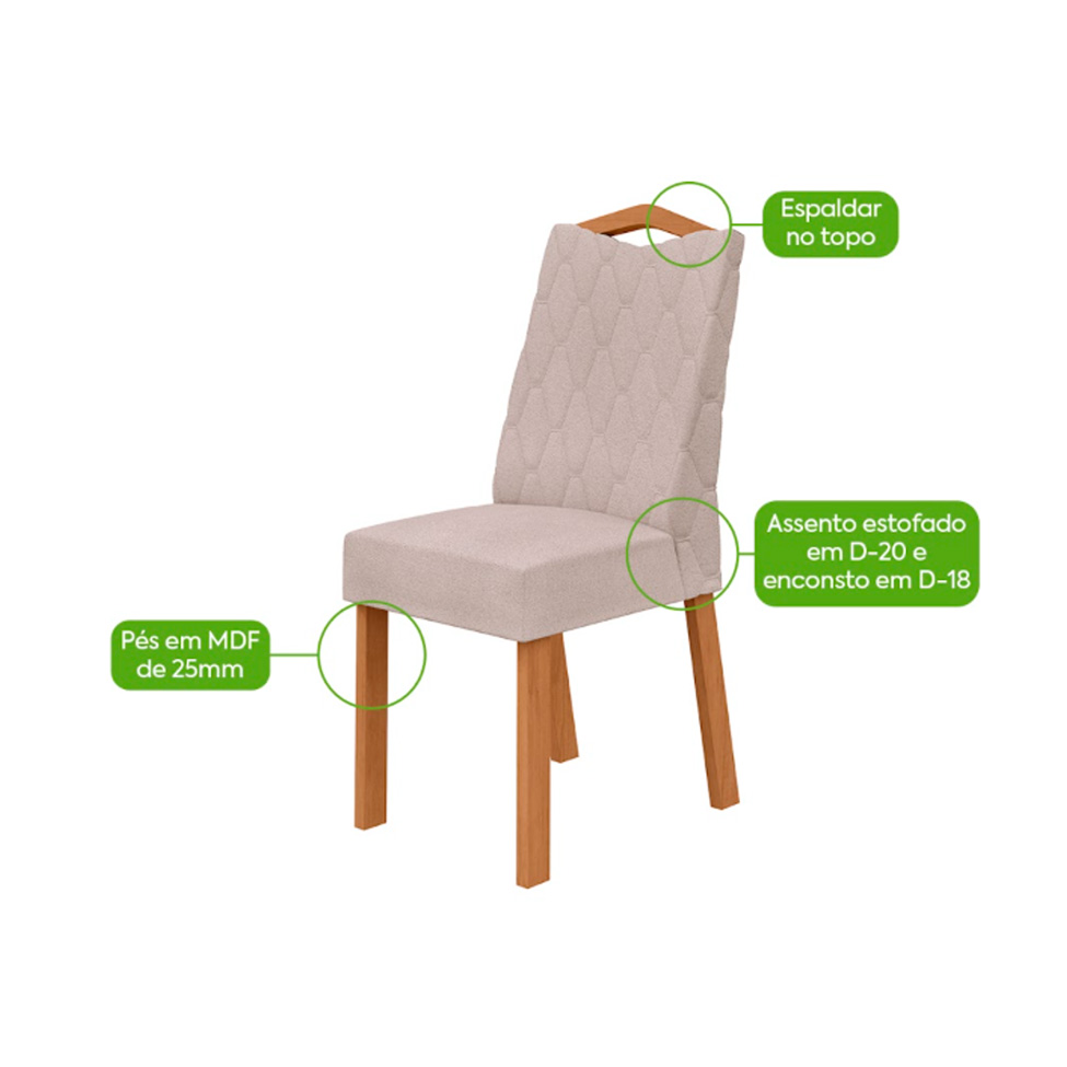 Conjunto com 4 Cadeiras Vênus Bouclé Bege e Amêndoa