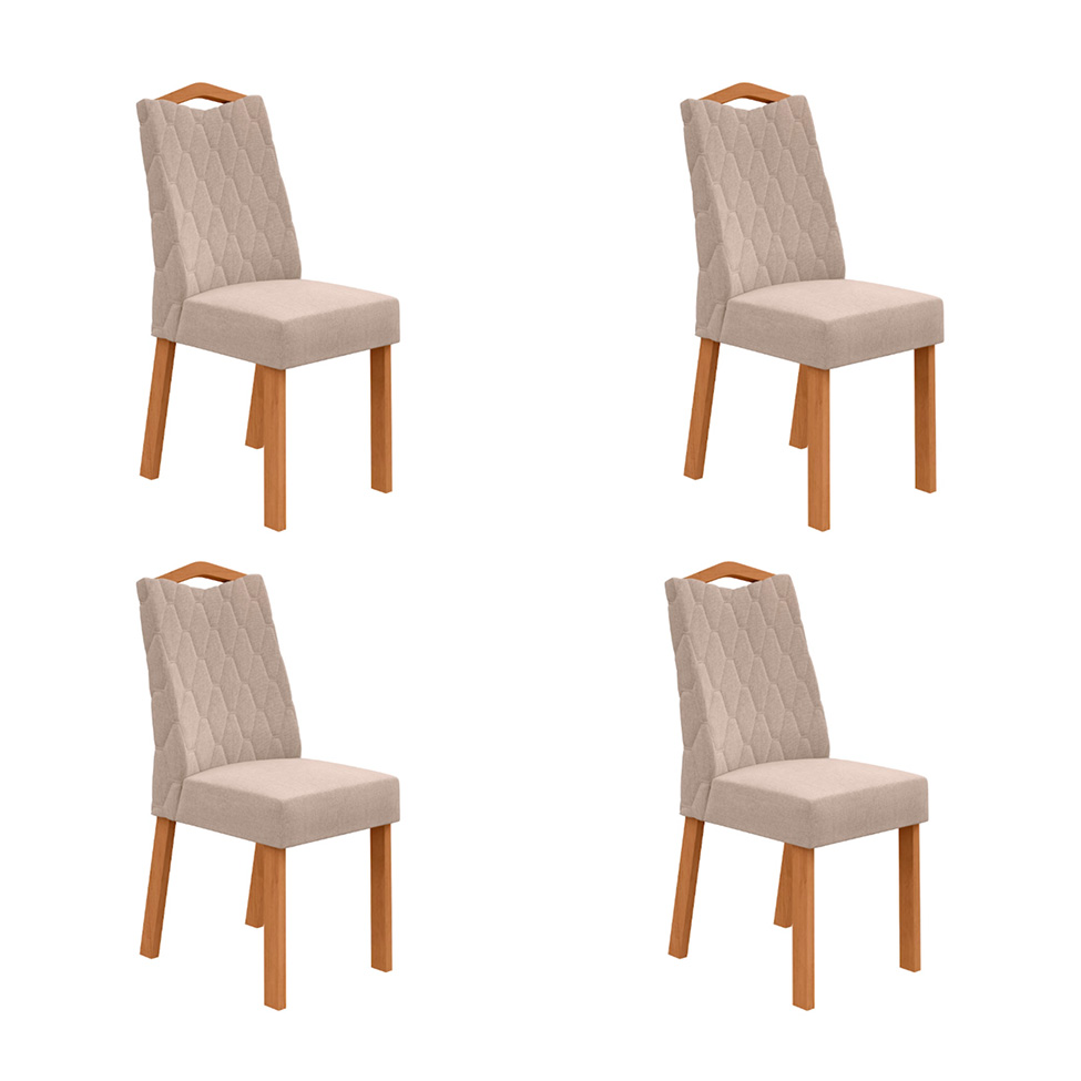 Conjunto com 4 Cadeiras Vênus Linho Bege e Amêndoa