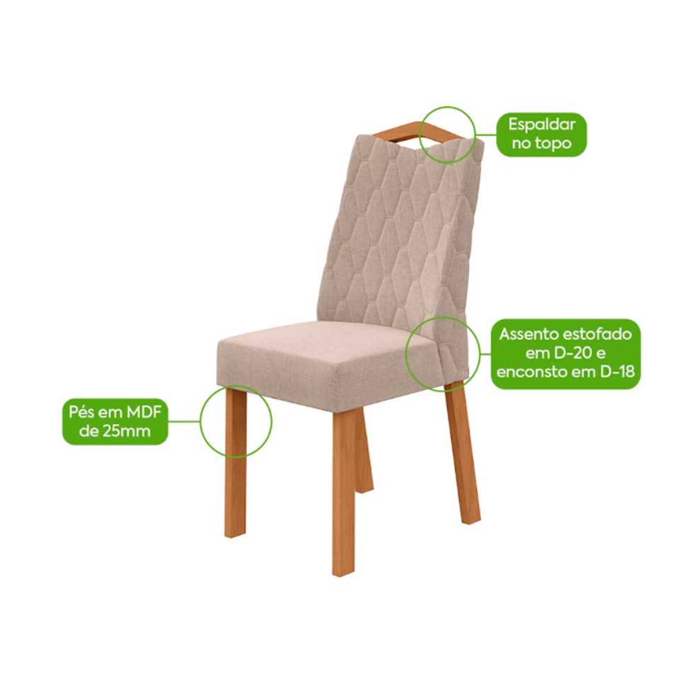 Conjunto com 4 Cadeiras Vênus Linho Bege e Amêndoa