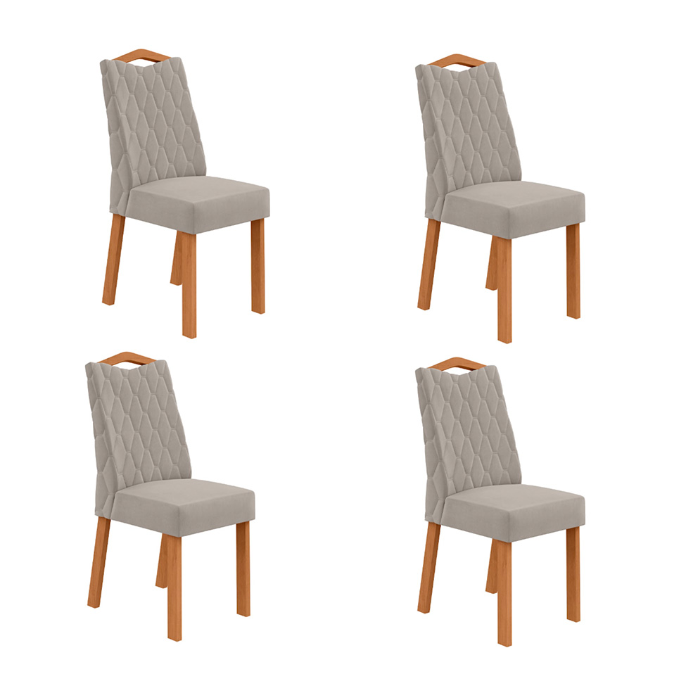 Conjunto com 4 Cadeiras Vênus Veludo Capuccino e Amêndoa