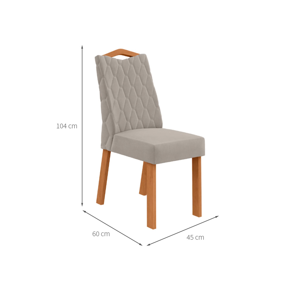 Conjunto com 4 Cadeiras Vênus Veludo Capuccino e Amêndoa