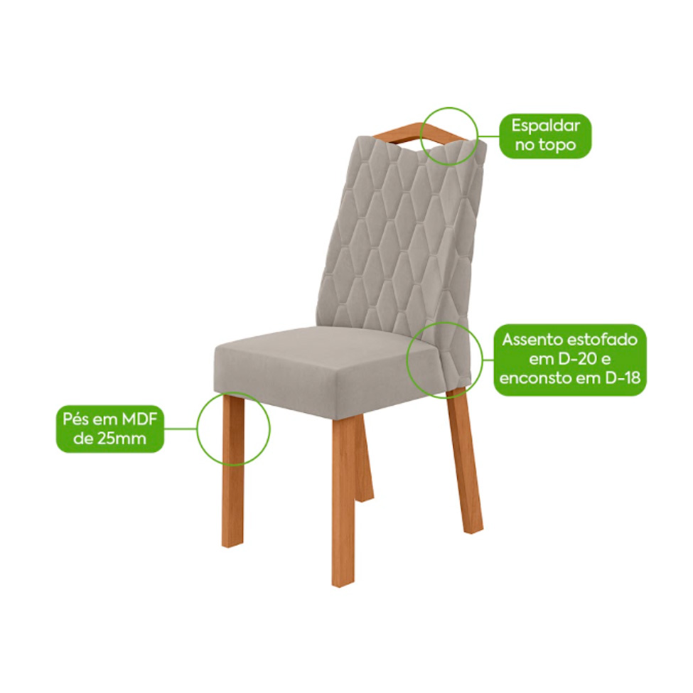 Conjunto com 4 Cadeiras Vênus Veludo Capuccino e Amêndoa