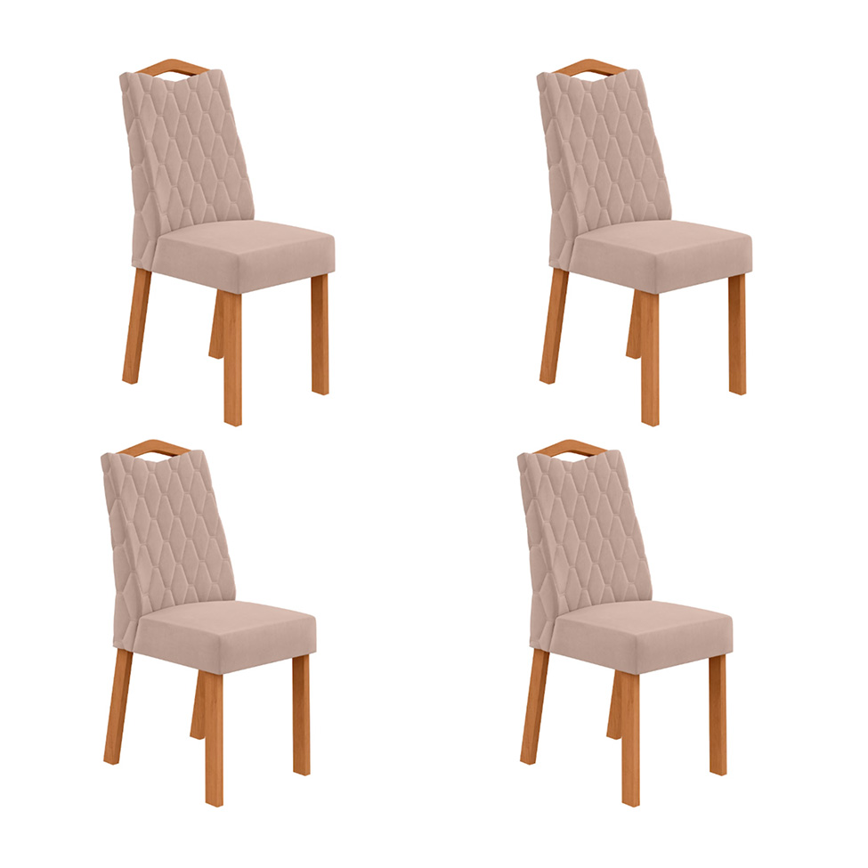 Conjunto com 4 Cadeiras Vênus Veludo Creme e Amêndoa