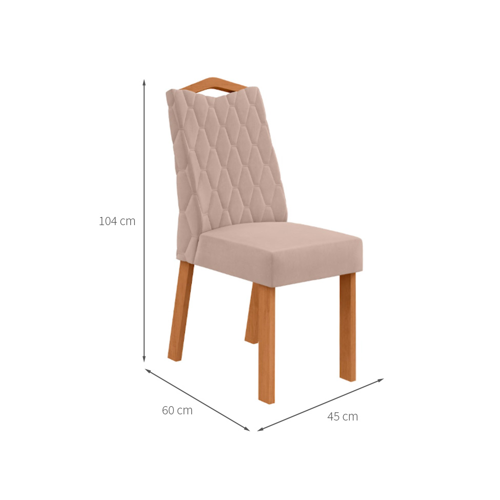 Conjunto com 4 Cadeiras Vênus Veludo Creme e Amêndoa